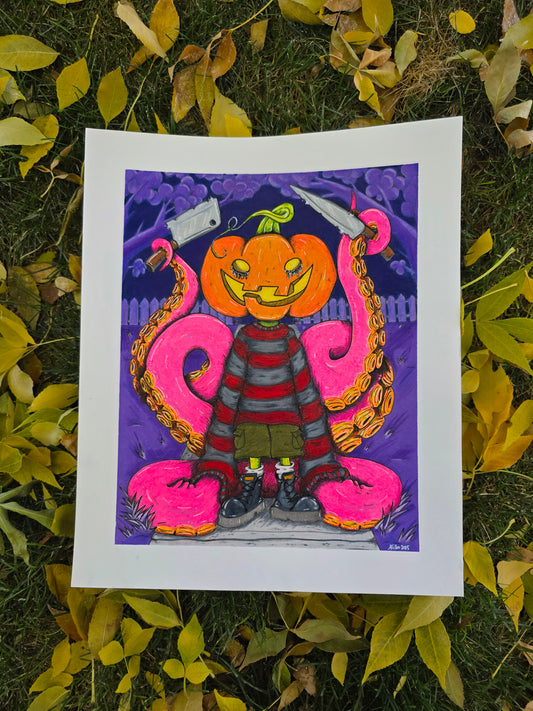 Emo Pumpkin Boy - 14" x 17" Original Art Piece - 1/1