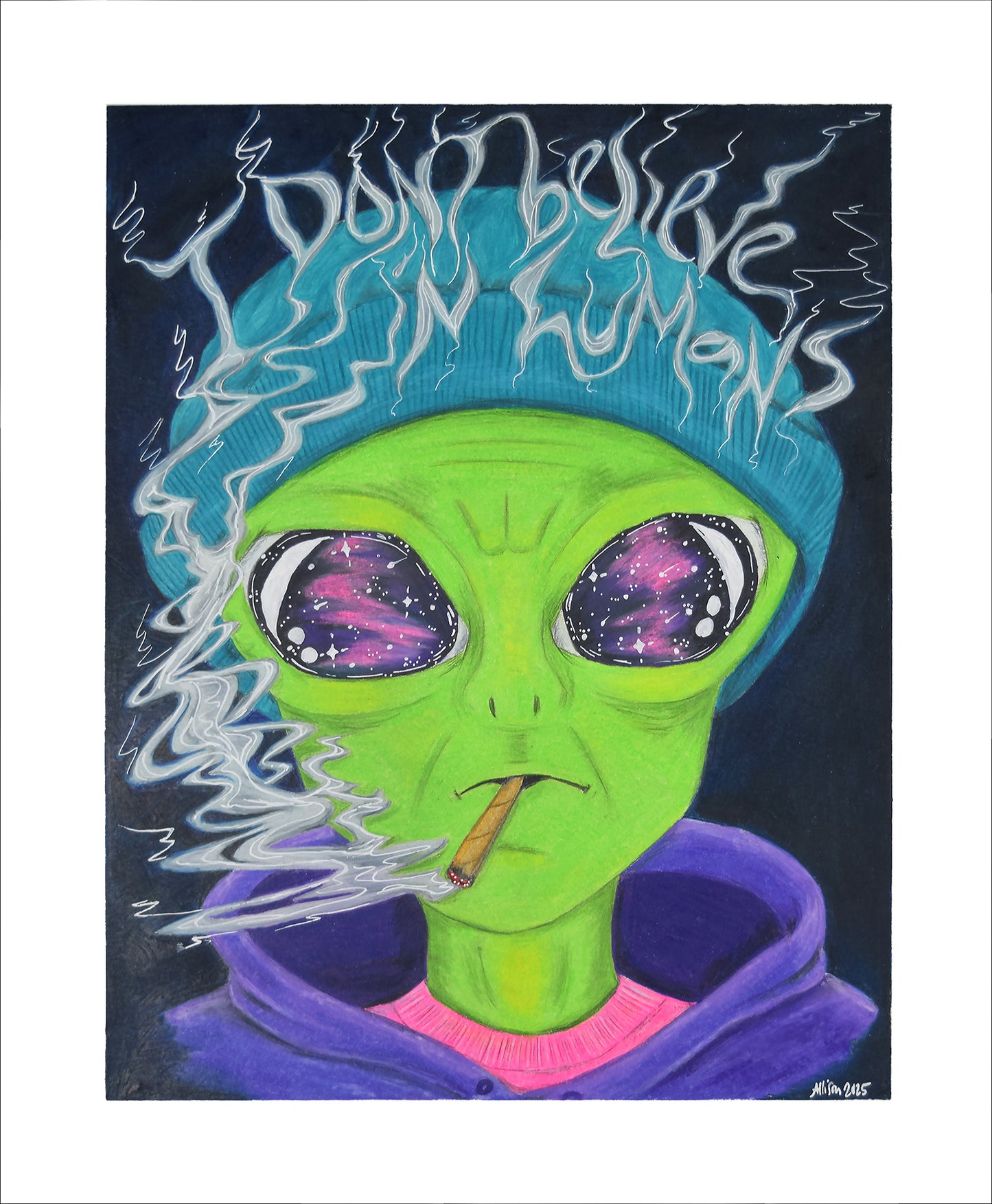 "Alien OG" - 14"x17" Colored pencil art by Allison Diegel - One of a kind