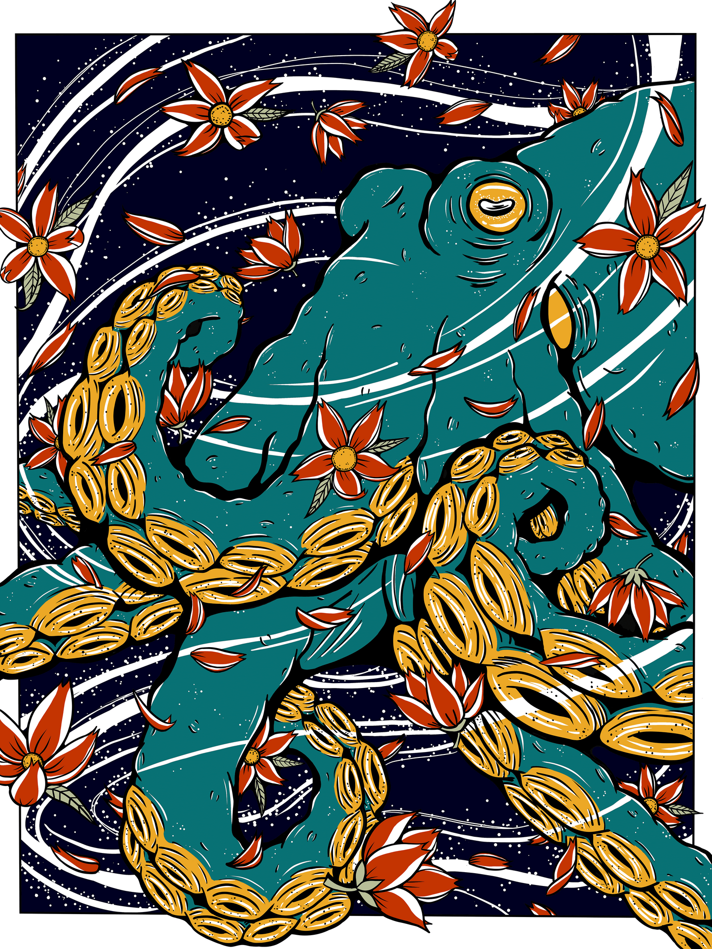Teal Japanese Octo by Allison Diegel - LIMITED EDITION 18"x24" PRINT