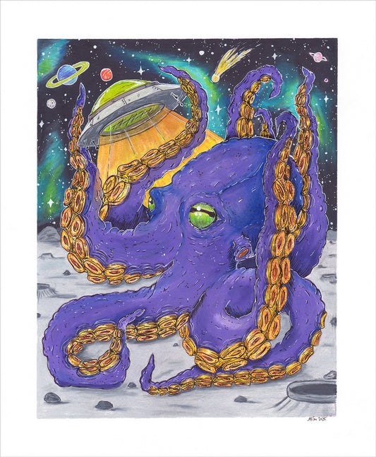 "Purple Space Octo" - 14"x17" Colored pencil art by Allison Diegel - One of a kind